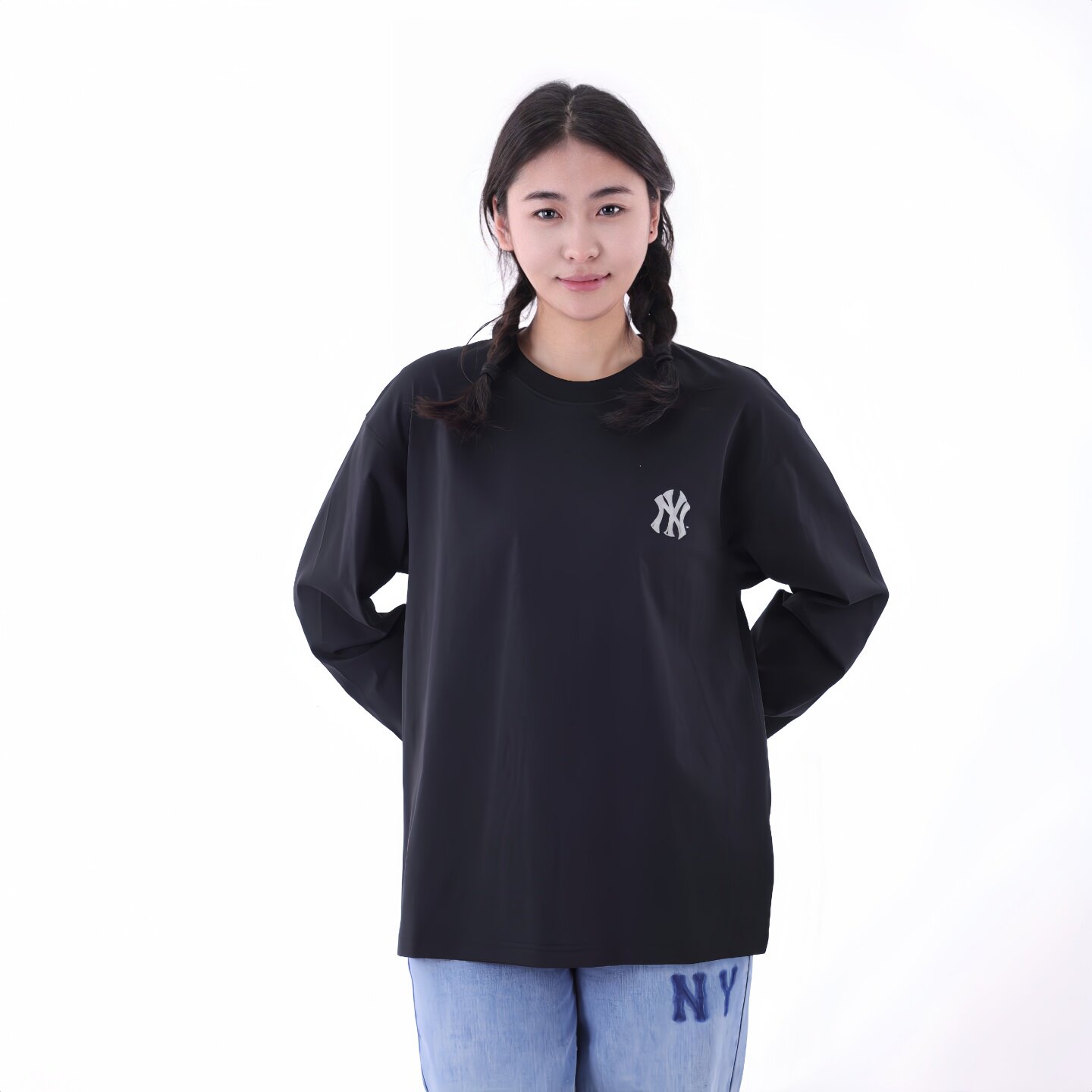 26新款MLB长袖男女NY大标涂鸦防晒宽松休闲运动圆领T恤3ATSB0261