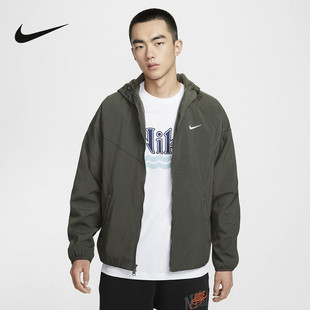 NIKE耐克秋冬休闲运动外套男加绒防风保暖绿色连帽夹克 HV1065