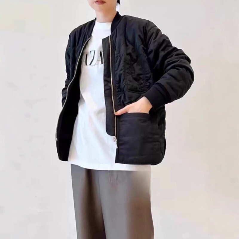 日系 女款小众棉服 +绗缝薄棉 棒球领 宽松版型 客供五金 外套