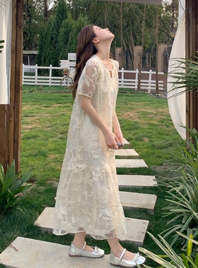 现货 刺绣米白色仙女连衣裙夏季 2D036-8007-p130-k188