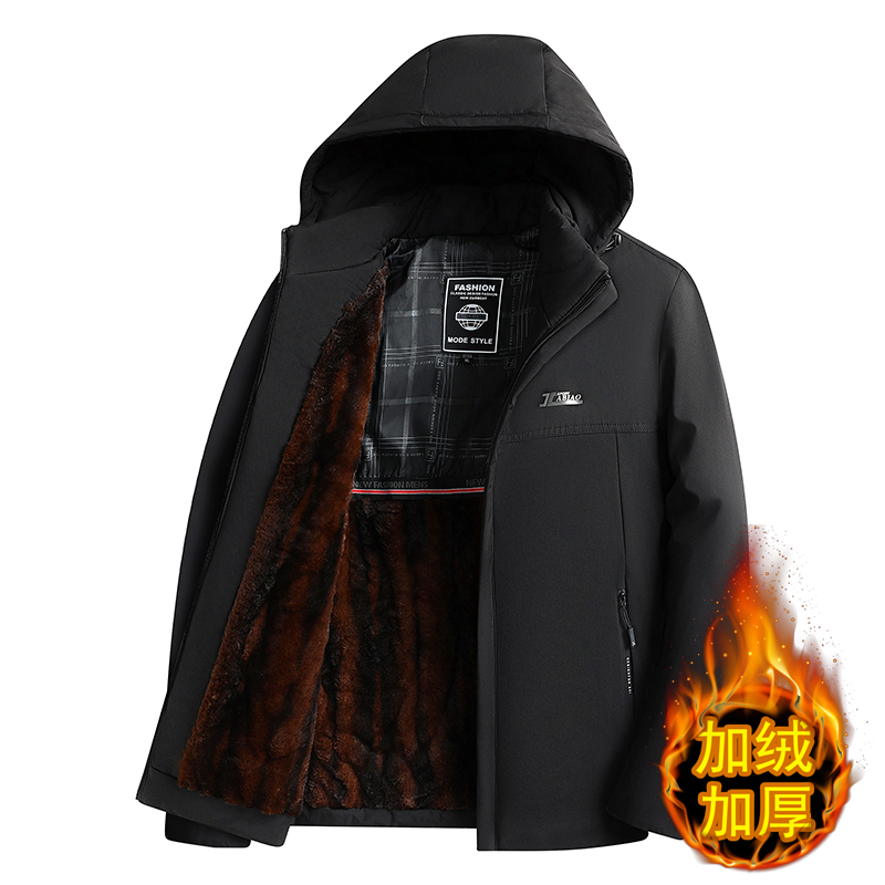 男士加绒加厚保暖棉衣爸爸装