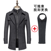 冬季 呢子外套加棉加厚风衣 中老年宽松男装 男士 外套羊毛大衣中长款