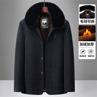 冬季中老年人男士毛呢大衣加绒加厚雪尼尔外套棉衣服休闲款爸爸装