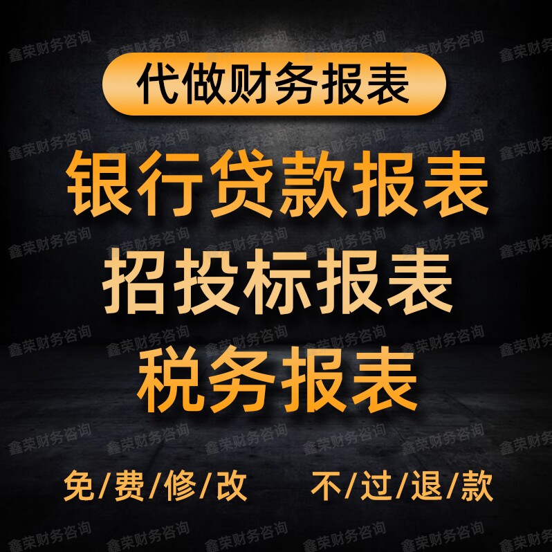 代做财务报表贷款报表招投标资产负债表利润表 资金测算 纳税申报