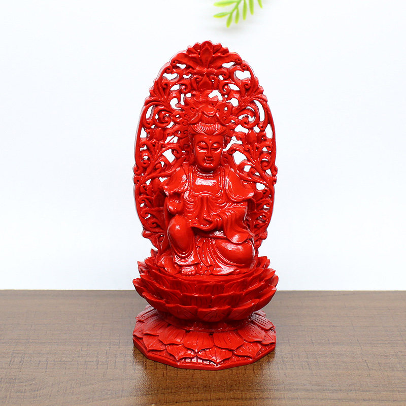 天然朱砂原矿虎年本命佛莲花底座观音菩萨家居装饰品佛堂红砂摆件
