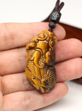 天然虎睛石招财貔貅吊坠男款黄虎睛虎晶石皮丘项链挂件鹰眼石玉佩