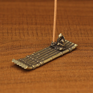 实心黄铜励志名言了凡四训渔船香插摆件渔翁竹排迷你竹筏香座古典