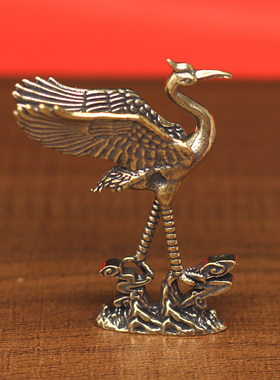 复古风实心纯铜仙鹤迷你小摆件