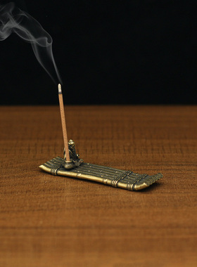 复古黄铜渔夫竹筏香插香座装饰品