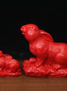 红色朱砂生肖兔子本命年摆件玉兔