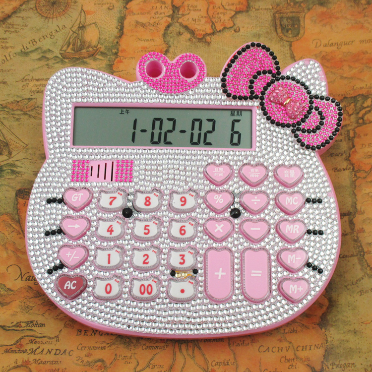 包邮 贴钻创意语音时间大按键办公计算机声音可爱卡通kitty计算器