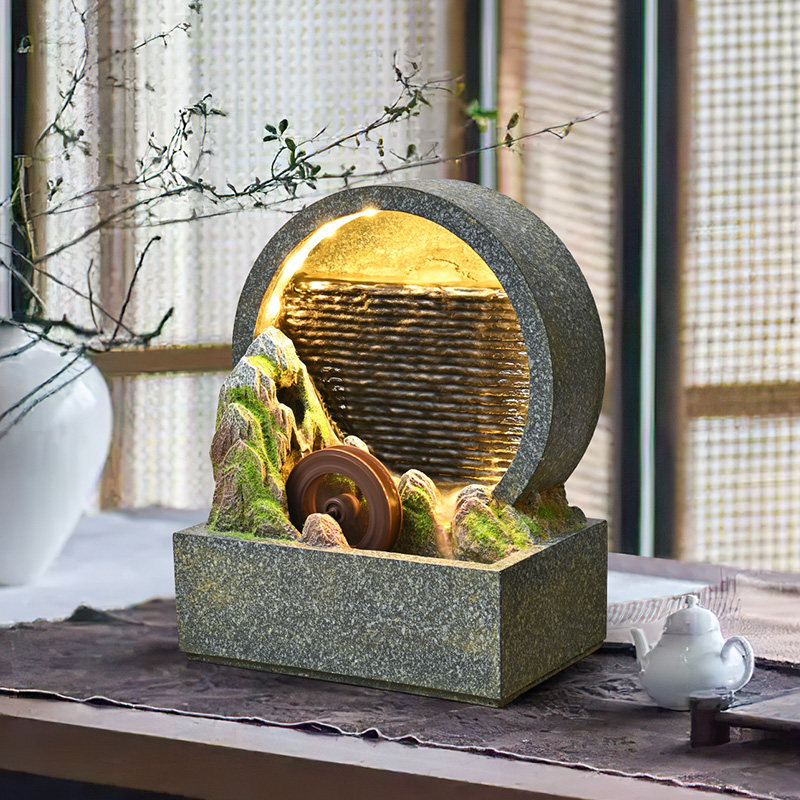 假山流水生财摆件循环水景办公室客厅玄关风水轮桌面摆件开业乔迁