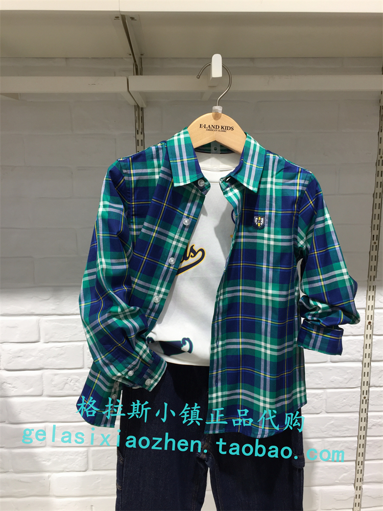 Elandkids衣恋童装专柜正品23秋款男童翻领格子休闲衬衫YCD3801A