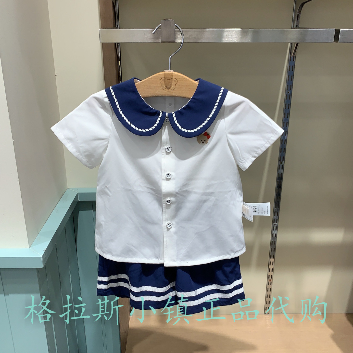 pawinpaw正品女宝学院风短袖套装