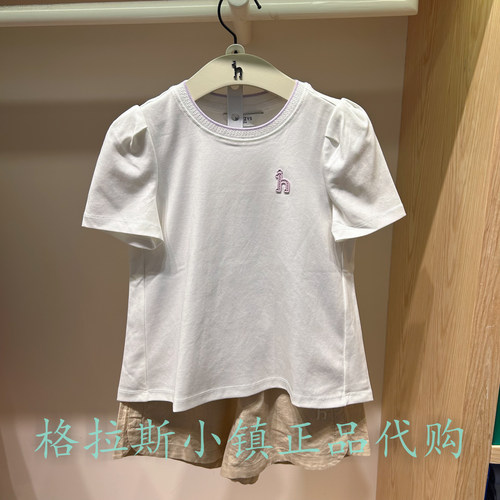 哈吉斯童装夏款女童圆领休闲T恤