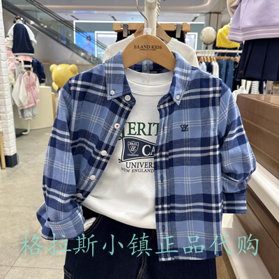 衣恋童装正品冬男童学院格纹衬衫