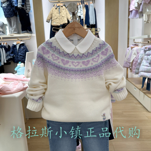 TeenieWeenie童装正品25冬款女童绵羊毛提花圆领毛衣TKKW254T53K