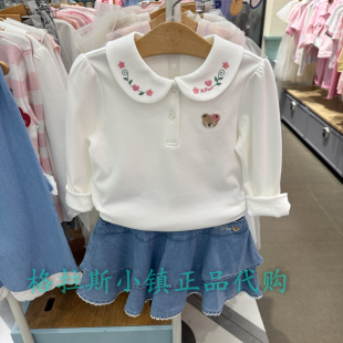 女童刺绣娃娃领长袖 26年春款 T恤PCLWG6151O 专柜正品 PawinPaw童装