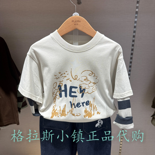 M.Latin马拉丁童装26年秋款男童卡通印花圆领假两件T恤516616015D