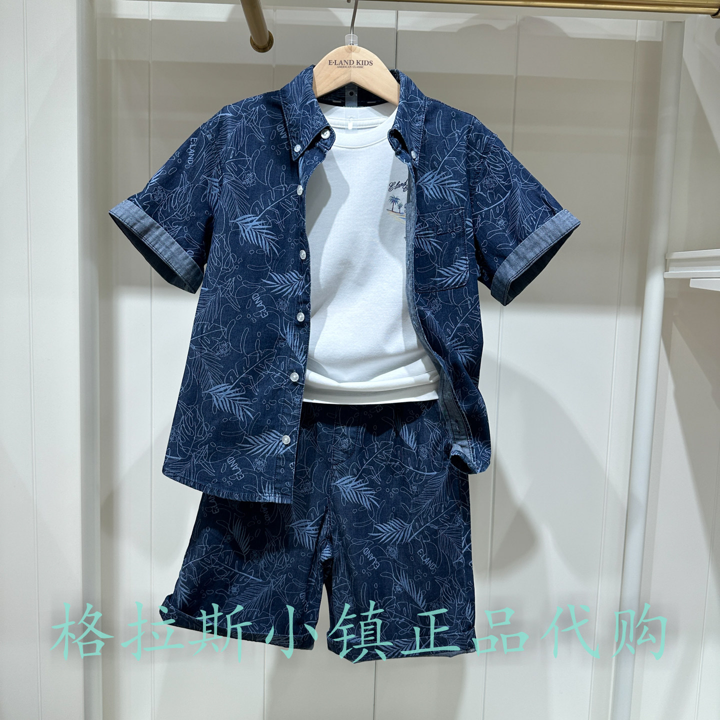 衣恋童装夏款男童印花牛仔衬衫