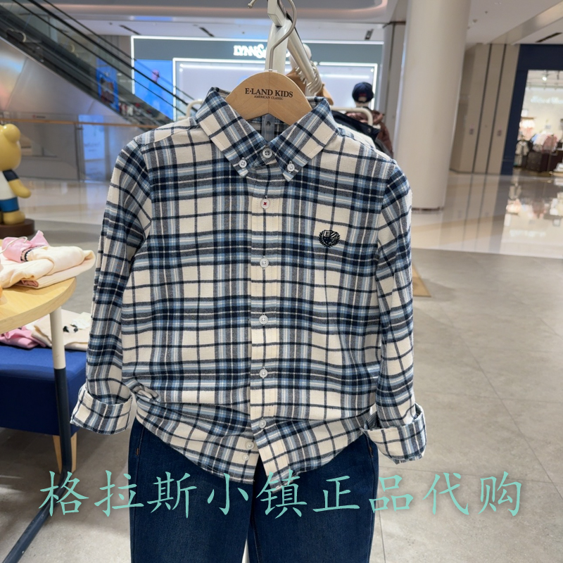 衣恋童装正品冬男童格纹刺绣衬衫