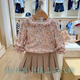 TeenieWeenie童装专柜正品25冬女童甜美碎花翻领衬衫TKYA254951B