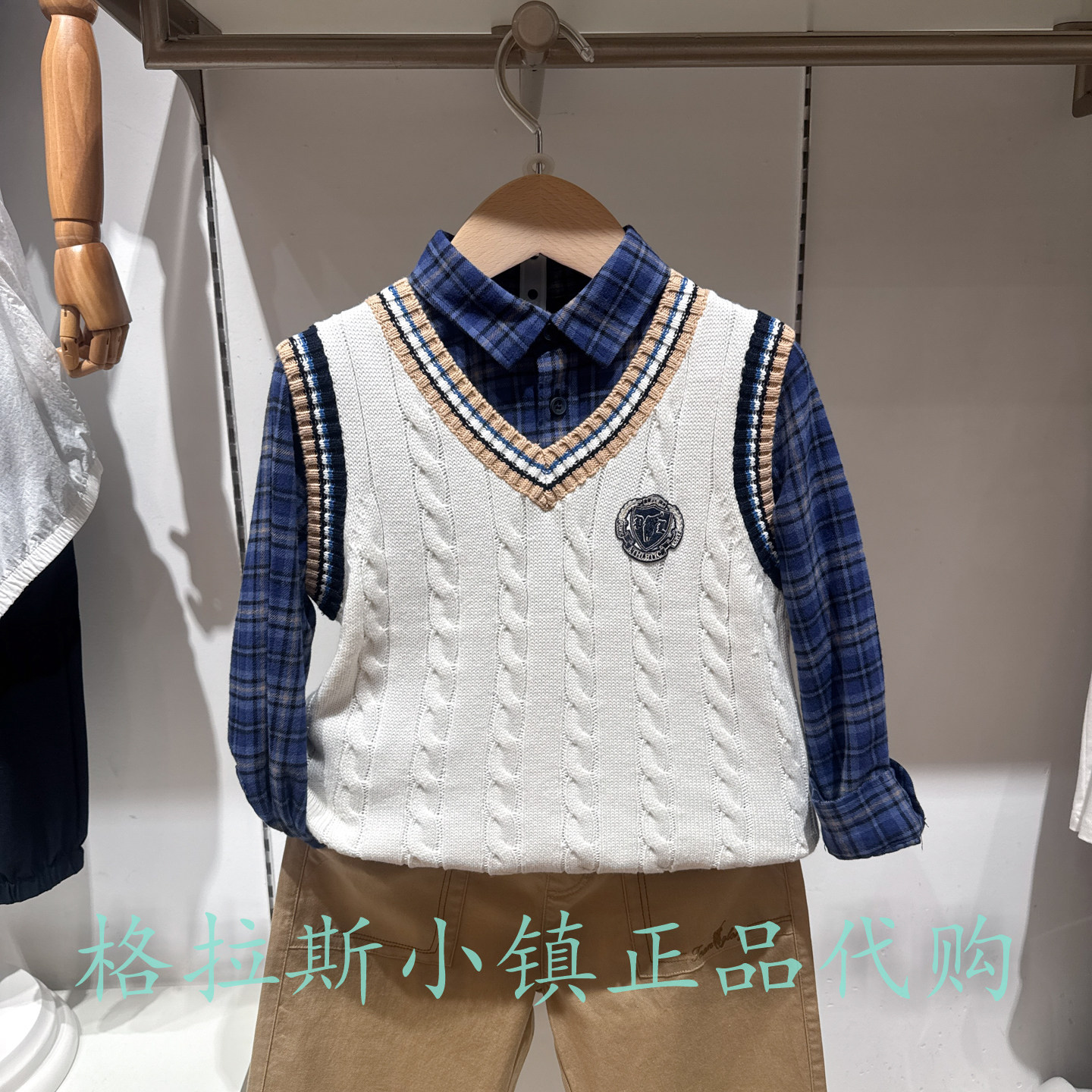 Polowalk童装秋男童V领针织马甲