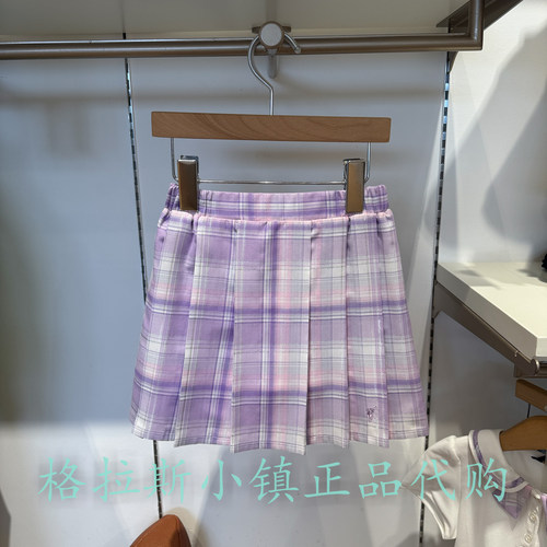 Polowalk童装夏女童格纹百褶半裙