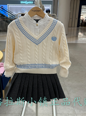 Elandkids衣恋童装专柜正品24年冬款女童学院风V领毛衣EKKVE4T26K