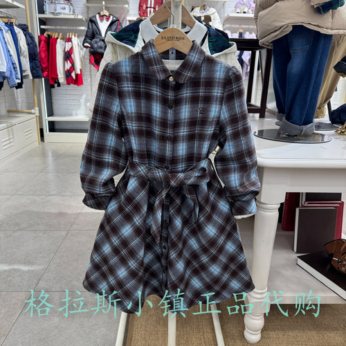 衣恋童装正品冬女童学院风连衣裙