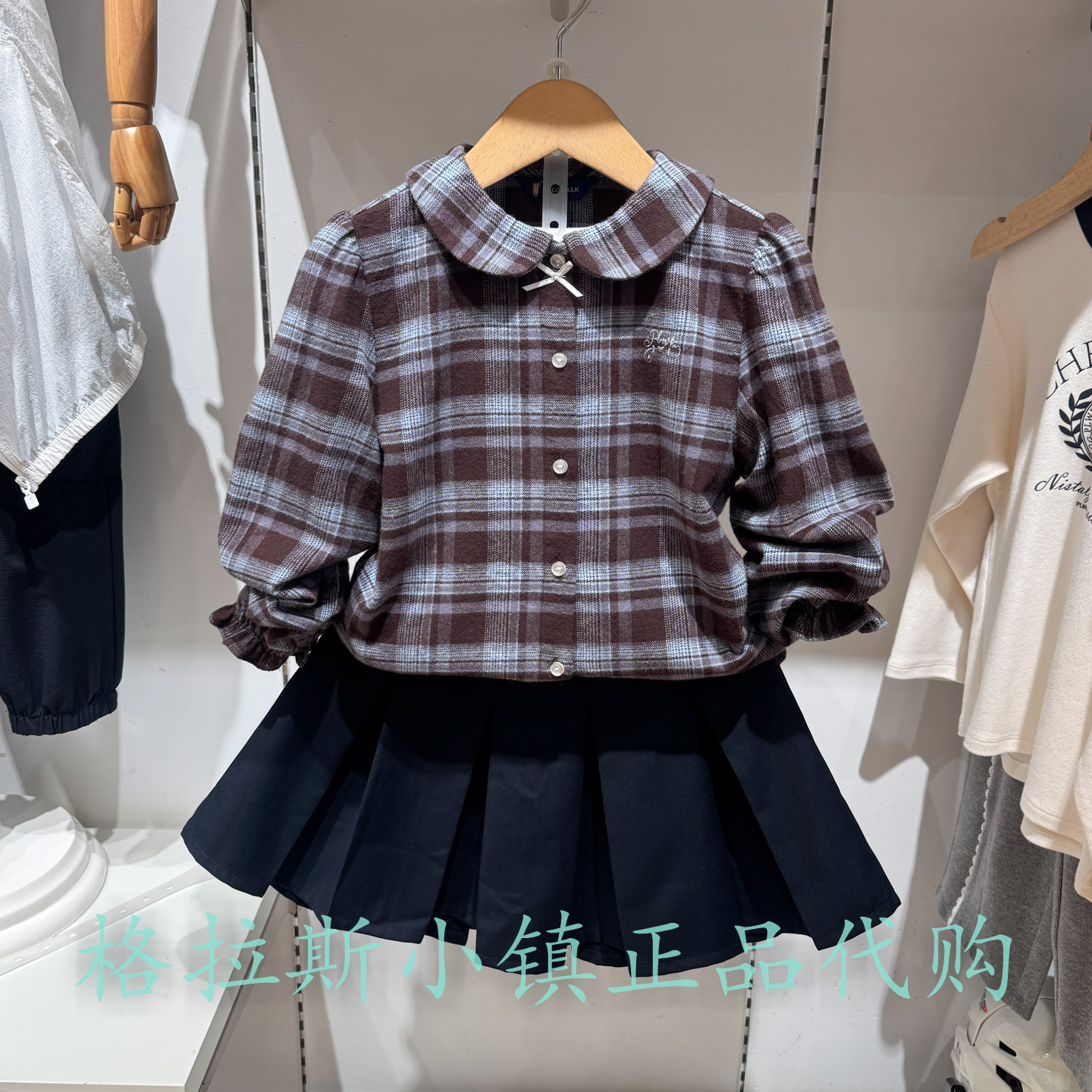 Polowalk童装秋女童格纹长袖衬衫