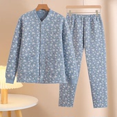 女士三层保暖套装 中老年妈妈老人睡衣加肥中老年家居服针织夹棉