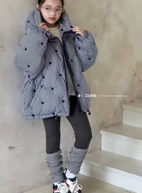 祖赫ZUHE童装2025冬女童连帽格子羽绒服韩版阔版羽绒服外套91968