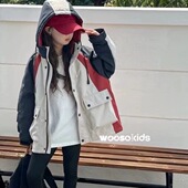 男女儿童韩版 wooso童装 2024冬新款 大口袋加棉连帽冲锋衣外套66501