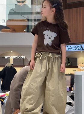 wooso吾束童装2026夏新款女中大童洋气短袖+弯刀裤两件套装33610