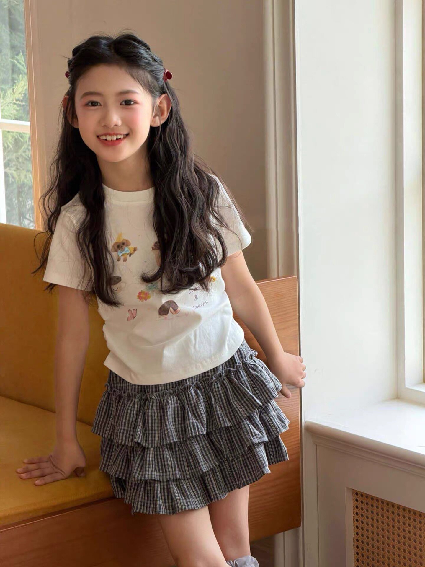 嗨大E小e童装2026夏新款女儿童韩版卡通小狗印花短款短袖T恤26090
