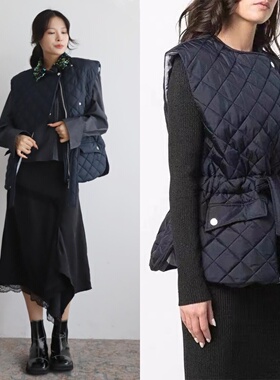 【特】北欧Gan 绗缝夹棉无袖马甲背心纯色系带菱格女士外套上衣