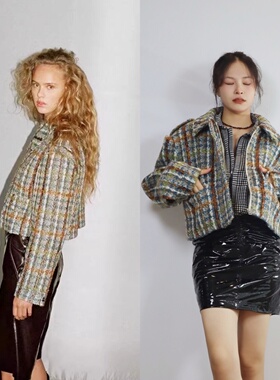 【清仓】丹麦新锐设计师rem 圣诞礼 羊毛格子彩色圈圈毛呢短外套