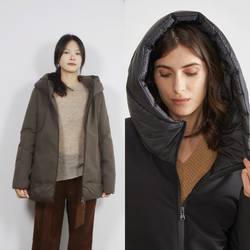 加拿大枫叶 衍缝拼接保暖中长款外套连帽双头硅胶拉链棉衣棉服