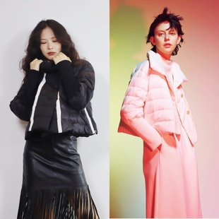 【特】日本潮牌 立领拼接外套短款宽松轮廓拉链纯色羽绒服上衣女