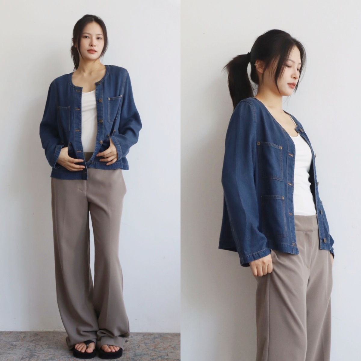 明线撞色宽松休闲牛仔外套