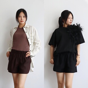 花苞边全亚麻弹力腰宽松大口袋显腿细短裤 型别太爱 这裤 澳洲wit