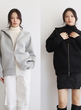 日系ib 切分解构 空气棉立体廓形连帽纯色宽松卫衣双头拉链外套