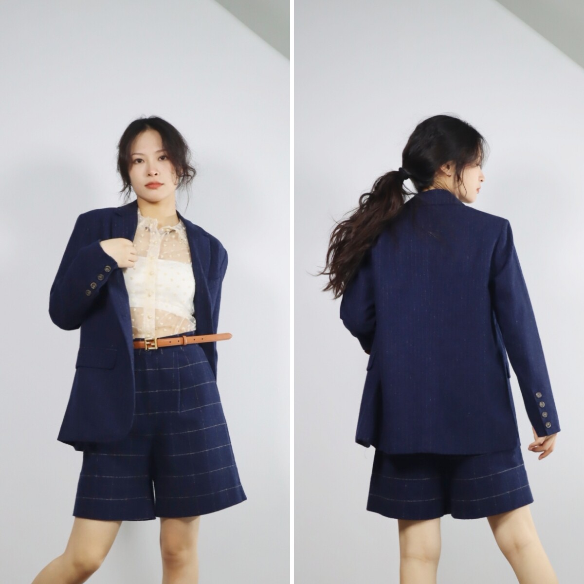 西班牙长袖英伦长袖竖条纹西装