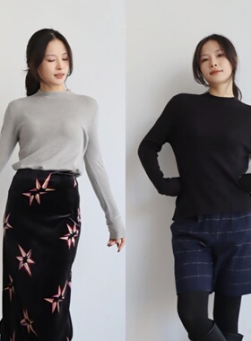 北欧小众 长期主义 100美利奴羊毛细针小高领毛衣修身针织衫打底