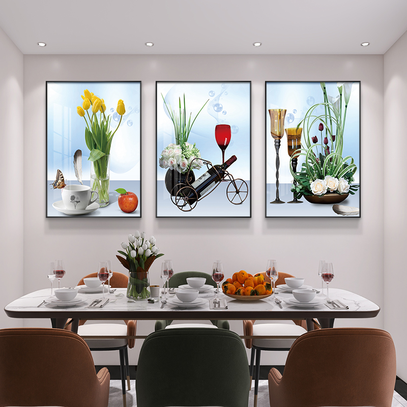 餐厅装饰画现代简约饭厅背景墙面壁画客厅挂画创意酒杯墙画三联画图片