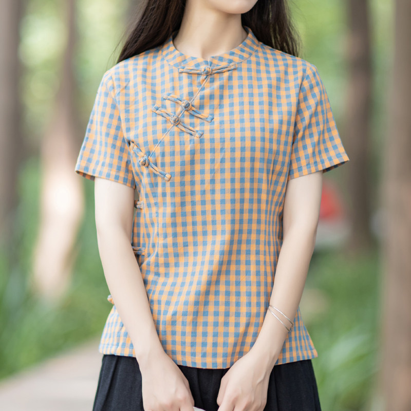凤凰记 | 知否2  中式改良女装棉布格子文艺复古修身盘扣旗袍上衣