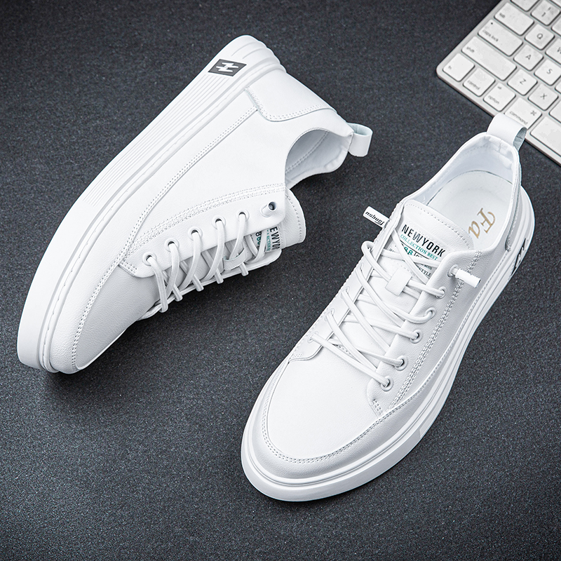 西装小白鞋真皮透气休闲鞋一脚蹬夏季学生头层牛皮白色男板鞋跨境