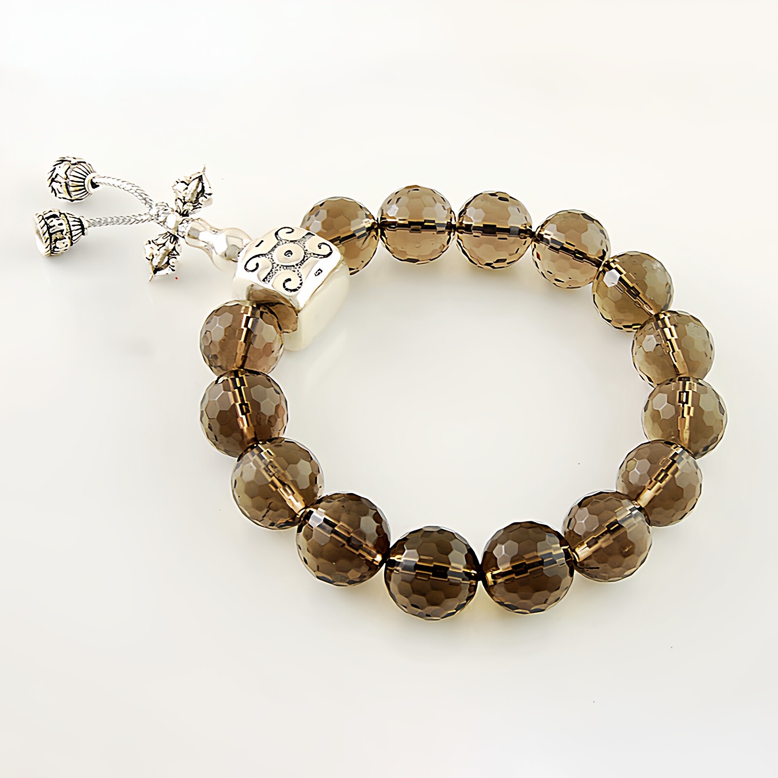 精选天然茶晶佛珠念珠手串男女水晶手链纯银佛塔包邮