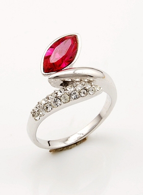 断码清仓仅剩1件卖完下架手工镶嵌简约奥地利水晶叶子小戒指